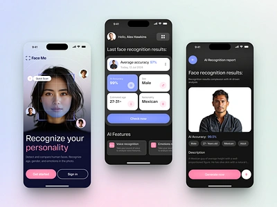 Face Me - AI Mobile App ai android app app design application application design arounda business design ios ios app design mobile mobile app mobile app design mobile design mobile ui startup ui uiux ux