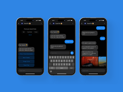 Travel Pal: AI ChatBot Screen Design ai chatbot design app design application design chat screen design chat screens chatbot dailyui design graphic design ui ui design ui ux