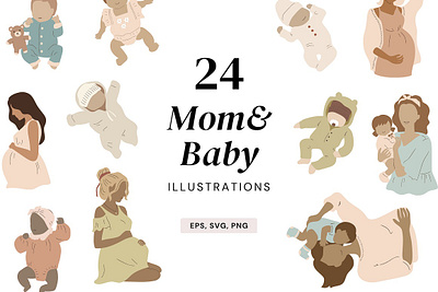 24 Mom & baby illustrations baby baby clothes baby wear babygro babysit babysitter childcare childrearing infant wear mothers day newborn parenting rompers