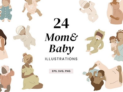 24 Mom & baby illustrations baby baby clothes baby wear babygro babysit babysitter childcare childrearing infant wear mothers day newborn parenting rompers