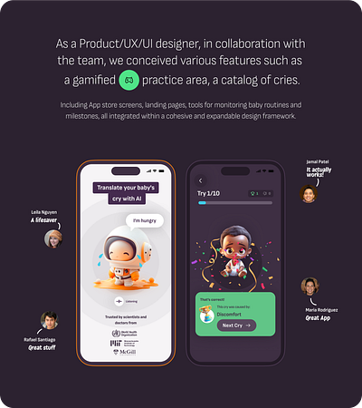 Nanni AI - Baby Cry Translator - P2 ai design system healthcare healthtech midjourney mobile app product design ui ux ux design