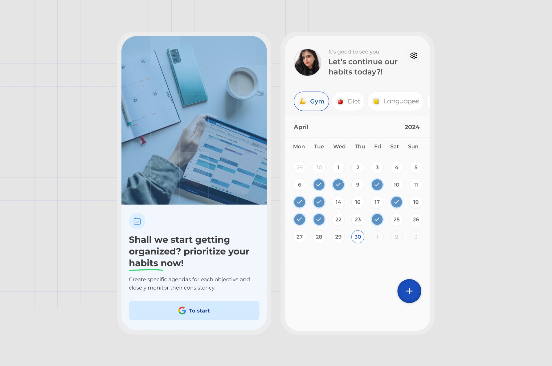 Habit calendar app calendar design habit mobile tabs ui ux vector