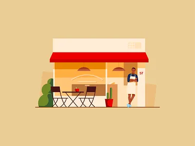 Merchant barista building coffee shop facade illustration illustrator merchant miguelcm scene shop street