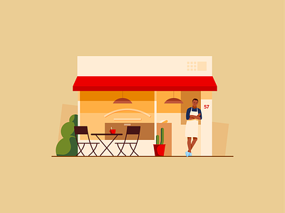 Merchant barista building coffee shop facade illustration illustrator merchant miguelcm scene shop street