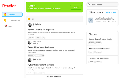 Readier - Read it and learn it dashboard desi duolingo ui