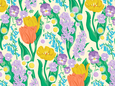 Easter Floral aster bluebells easter floral halfdrop hyacinth illustration pansies repeating pattern spring surface design tulips