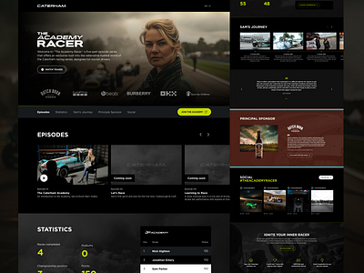 Caterham | The Academy Racer cars landing page microsite racing sport video series web design