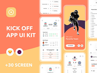 Kick off UI Kit android app design football free ios kick off ui kit moile resukts score soccer sport template web
