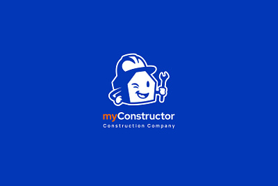 Logo Design for MyConstructor app icon blue branding business card color construction design graphic design horizontal house illustration logo logomark mascot orange typography vertical