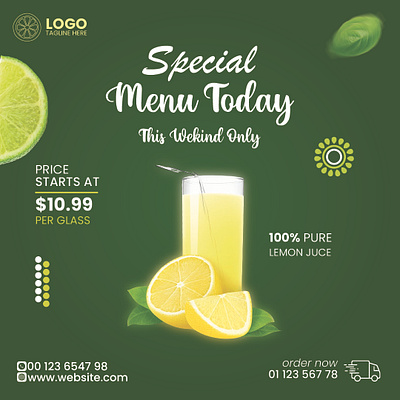 Premium Vector | Lemon juice social media banner post branding design graphic design socal media banner