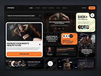 FITFUSION - Gym and Fitness Landing Page bento clean coach concept design fitness gym health landing page sport traning trend ui uiux user experience user interface ux visual design workout yoga