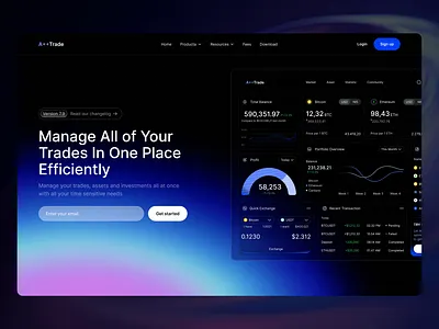 Crypto Trading Platform Landing page bitcoin branding crypto dark theme dashboard design etherium figma gradients graphic design illustration interactive landing page logo trading ui ux vector waitinglist