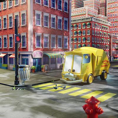 Trash Day 3d animation car characterdesign city colorful funny happy motion graphics street