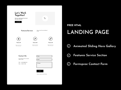 Free HTML Landing Page animations carousel contact form formspree free free design resources freebie gallery html landing page slider website design