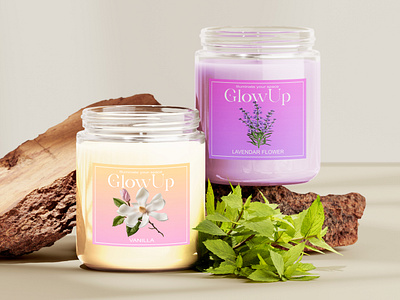 GlowUp , candle label design. branding candle candle wrap graphic design label design packaging packaging design