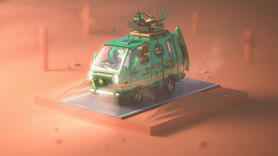 Road trip! 3d 3danimation 3dart animation car character desert engine illustration motion motion graphics motiongraphics move road travel trip van