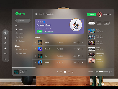 Spotify Vision Pro UI animation app application branding design graphic design illustration logo spotify spotifyvisionpro ui ui design ui ux ui ux design vision pro website