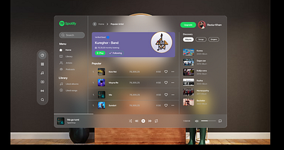 Spotify Vision Pro UI animation app application branding design graphic design illustration logo spotify spotifyvisionpro ui ui design ui ux ui ux design vision pro website