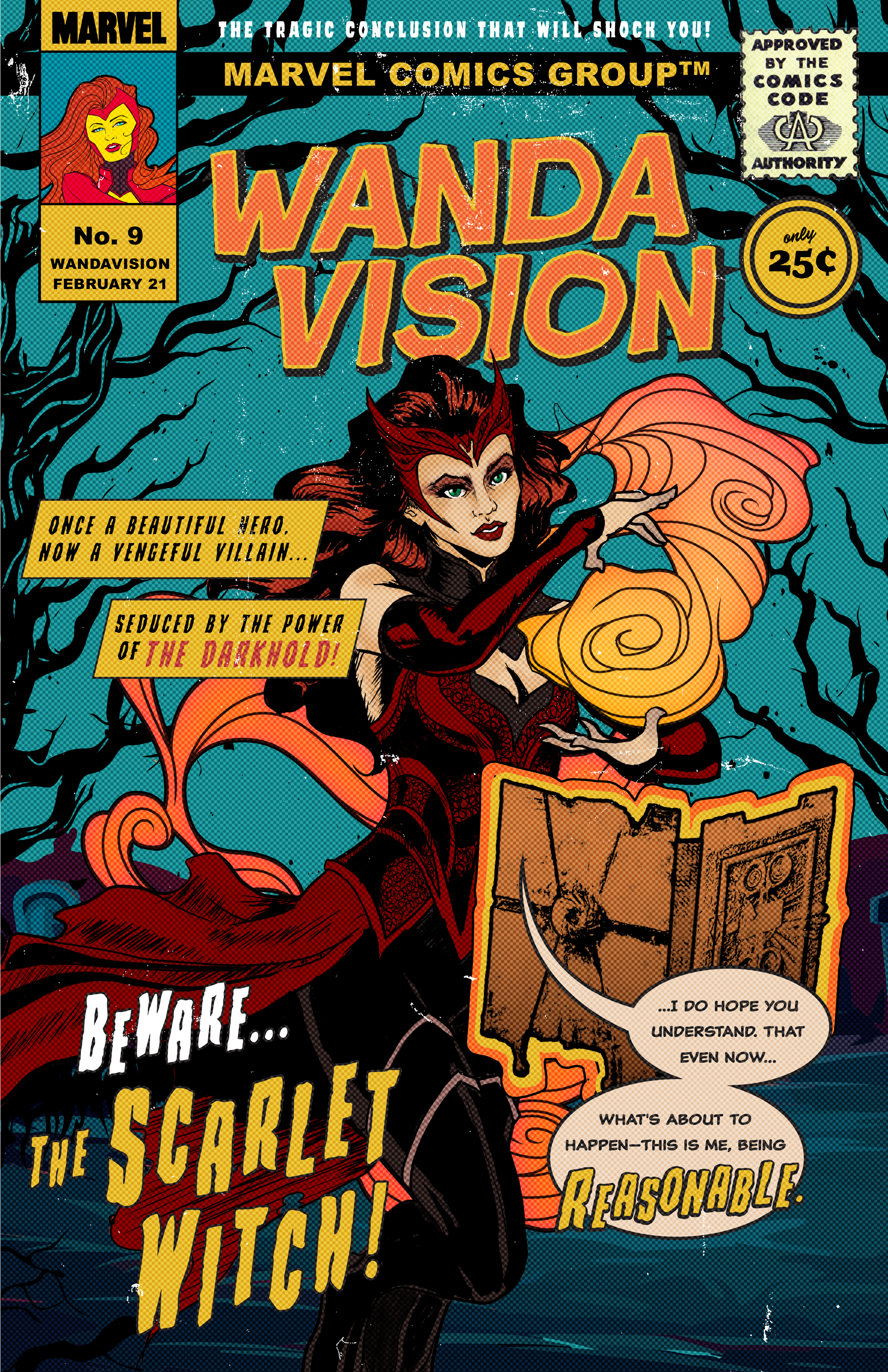 Scarlet Witch Wandavision Retro Horror Comic Poster avengers character design comic digital art digital illustration doctor strange fanart graphic design horror illustration marvel comics mcu retro scarlet witch vintage wanda maximoff wandavision