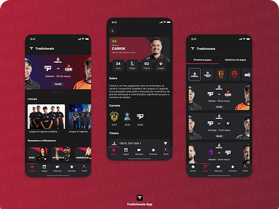 Tradicionais App - paiN Gaming fans app esport league of legends pain gaming ui ux visual design