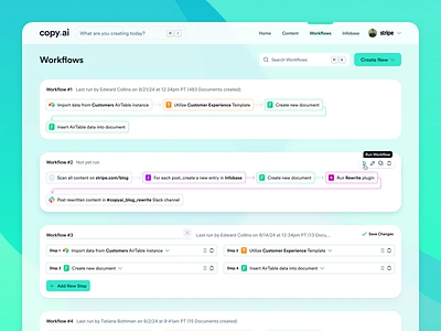 Copy.ai Workflows actions ai airtable automation blog cms content management database document future progress slack steps stripe task tasks ui ux workflow write