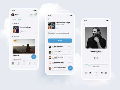 Glorify App - Music Flow: Harmonies of Devotion app favorites featured music neumorphism player playlist product product design