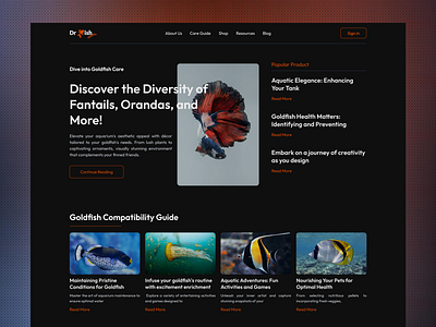 Goldfish: Blog Page Website Design airticles blog site blogging branding creative landing page magazine minimalist modern ui news feed product design ui design uiux ux research website