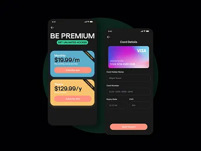 App Subscription Screen UI Design Dark Theme app design app ui app ui design dark theme design figma ios mobile payment app subscription typography ui design uiux ux design