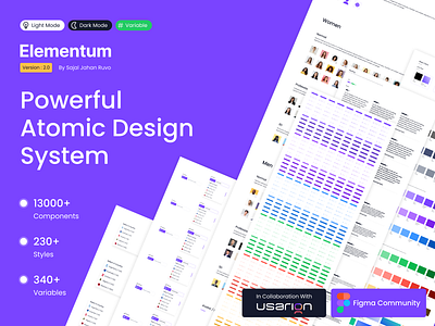 Elementum 2.0 - FREE Figma Atomic Design System. assets atomic button style community dark mode design system download figma free free template freebie icon pack kits library light mode template typography ui ux variable