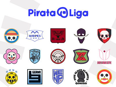 Pirata Liga (One Piece football league) anime badge branding crest design fictional football graphic design logo luffy manga one piece personal work pirate soccer sport vector