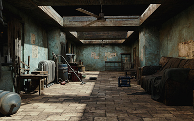 Apocalyptic Room 3d modeling apocalyptic architectural dirty dust game art lighting old home old house rendering room ruined room