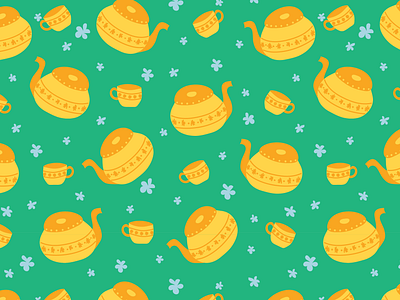 Tea party flat illustration pattern design surface pattern design tea party vector illustration