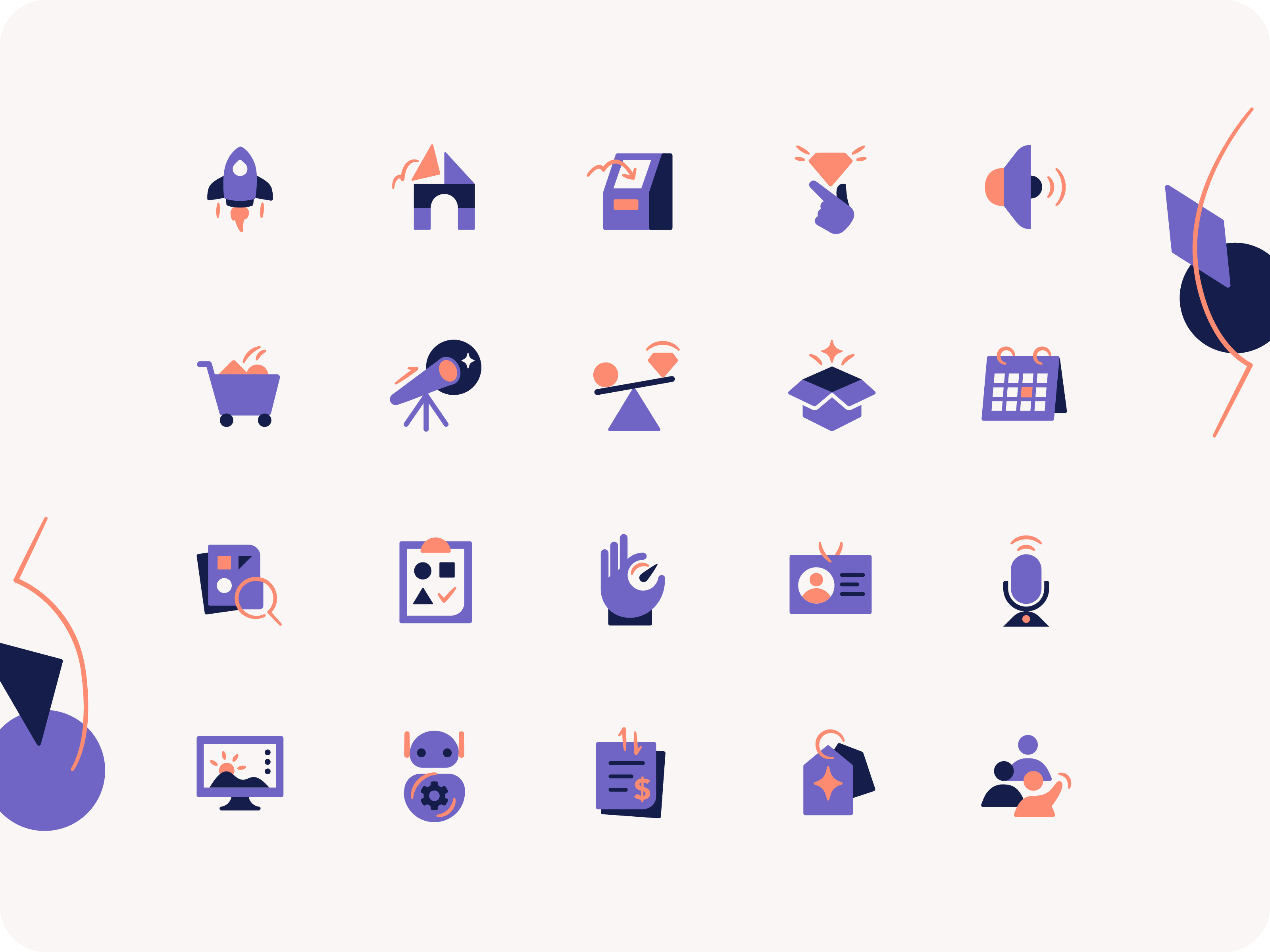 Freshworks Iconography app brand build explore feature freshworks guidelines icon icon set iconography icons illustrated marketing rocket system ui web website