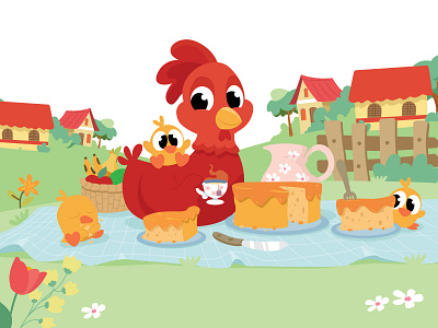 The Red Hen book chicken chicks children farm hen illustration tales vector