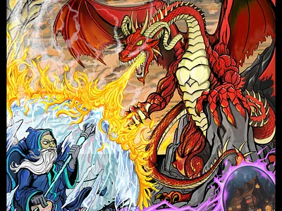 Ice Wizard Vs Red Dragon concept art digital art digital illustration dungeons and dragons eldritch fantasy art ice wizard mage red dragon rpg rpg art scroll of town portal wizard wizard vs dragon wow
