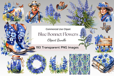 Blue Bonnet Flowers Clipart Bundle blue bonnet clipart flowers