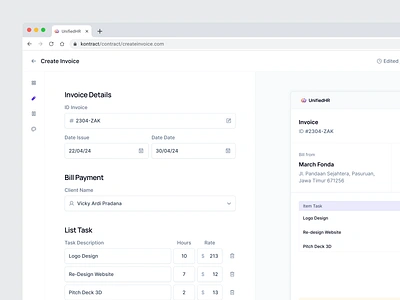 UnifiedHR → Creating Invoice clean create invoice dashboard hr hr dashboard hr saas invoice product design saas product table