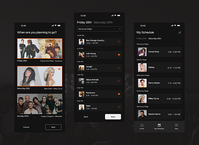 Line Up Planner: Organize your Festival app concept dark mode design fest festival line up mobile music ui