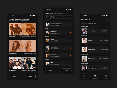Line Up Planner: Organize your Festival app concept dark mode design fest festival line up mobile music ui