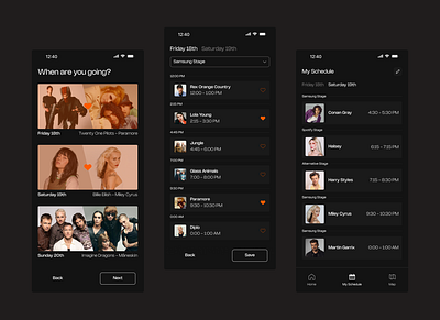 Line Up Planner: Organize your Festival app concept dark mode design fest festival line up mobile music ui