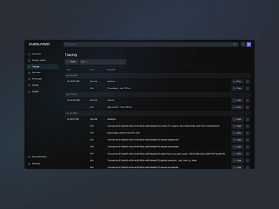 Tracing Table dashboard saas system health table tracing ui ux