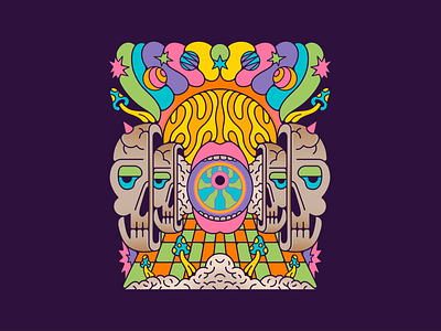 Conscious Mind album branding colorful cover death design graphic design illustration leaf merch mouth mushroom peace psychedelic skull space sun ui