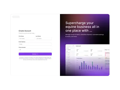 Sign Up Flow create account dashboard equestrian horse saas sign up