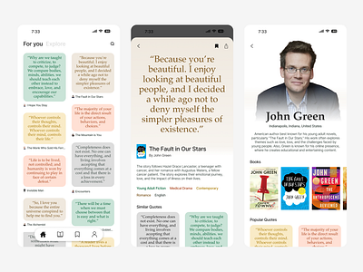 Literary Snippets: Explore Book Quotes app book concept light mode mobile quotes