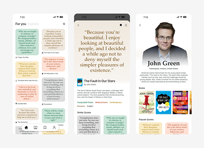 Literary Snippets: Explore Book Quotes app book concept light mode mobile quotes