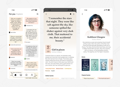 Literary Snippets: Explore Book Quotes app book concept light mode mobile quotes