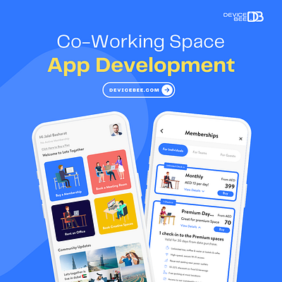Co-Working Spaces App Development app developer in dubai app development uae co working space app devicebee devicebee app development mobile app development dubai