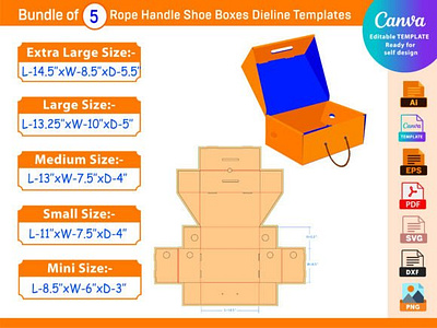 5 Rope Handle One Piece Shoe Box Dieline box box die cut design dieline graphic design illustration packaging packaging design rope handle shoe vector