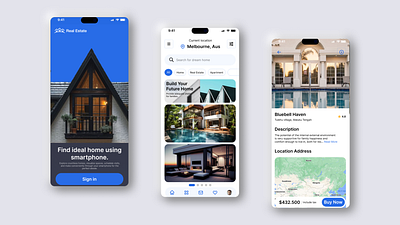 Real Estate Mobile App animation branding design graphic design illustration landing page logo motion graphics ui uiux design w