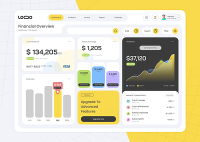 Financial Dashboard analytics chart crypto dashboard earning finance financial income landing page outcome overview saas transactions ui uiux design web design